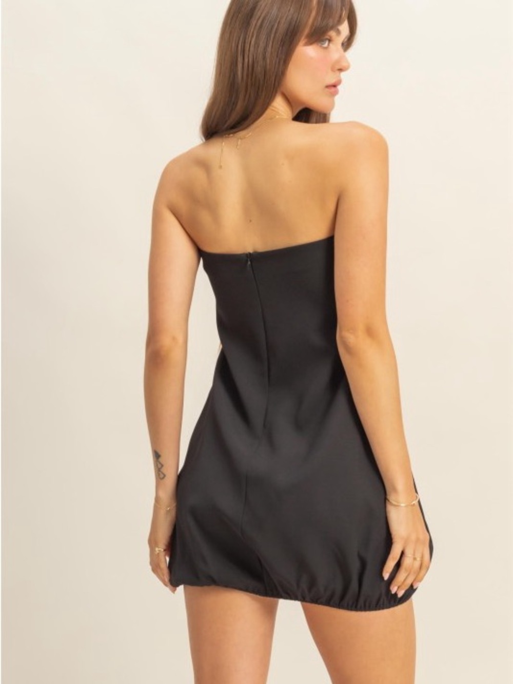 Classic Black Strapless Bubble Hem Mini Dress New - Picture 4 of 10